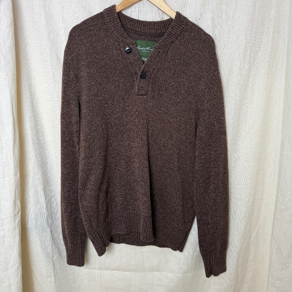 Eddie Bauer Men's Medium Brown Henley Sweater